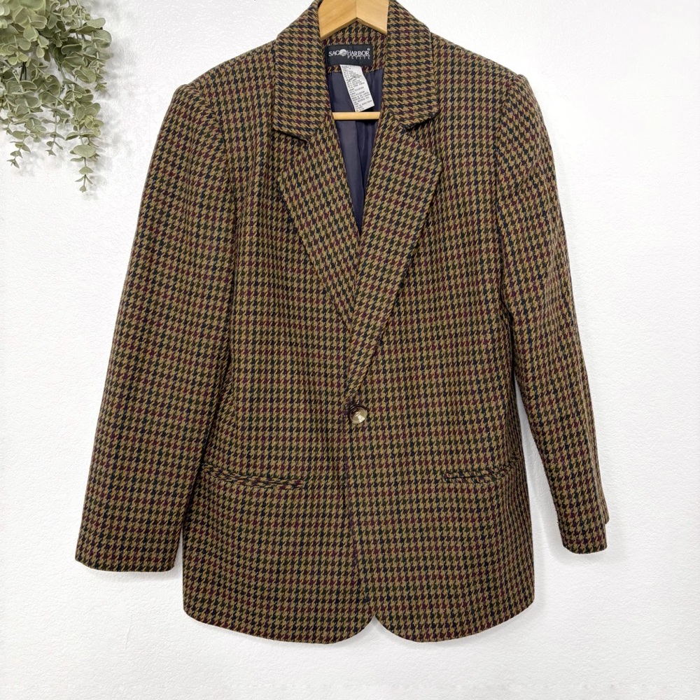VINTAGE • Sag Harbor Classic Houndstooth Wool blend blazer